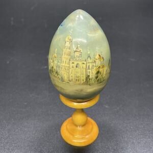 Russian Hand Painted Lacquer Wooden Egg of Ivan the Great Bell Tower Signed 360